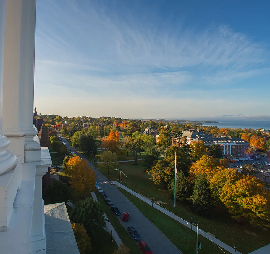 campus and lake aerial view