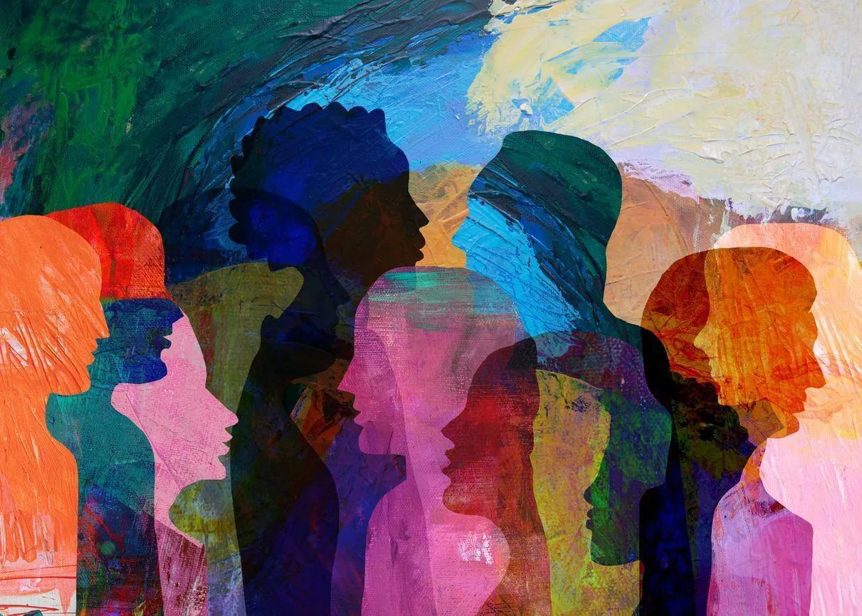 Colorful painterly illustration of overlapping silhouettes 