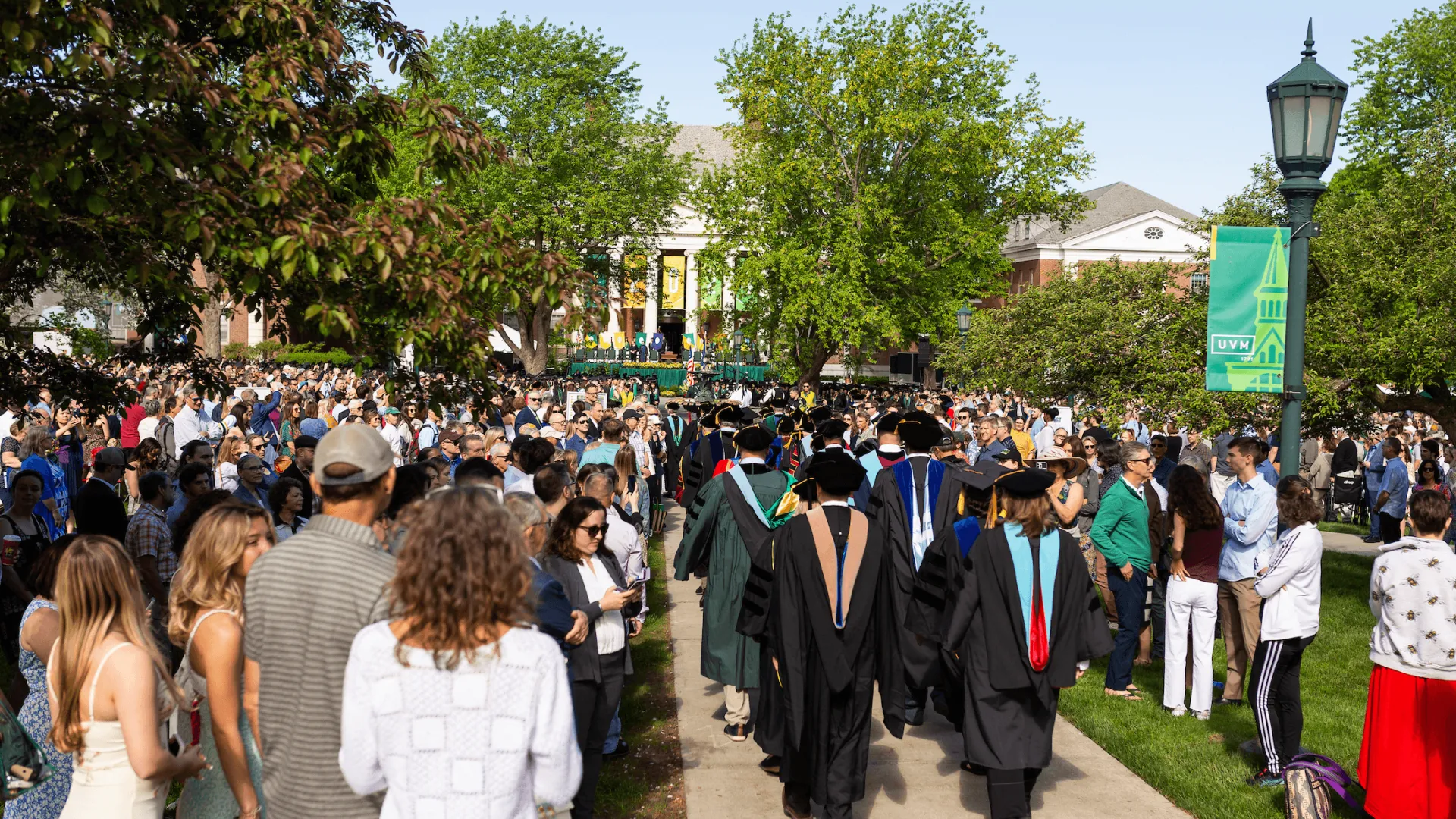 crowd outside of Waterman building for Commencement