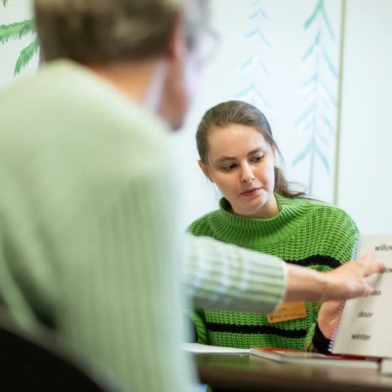 Communication sciences and disorders student works with a client 