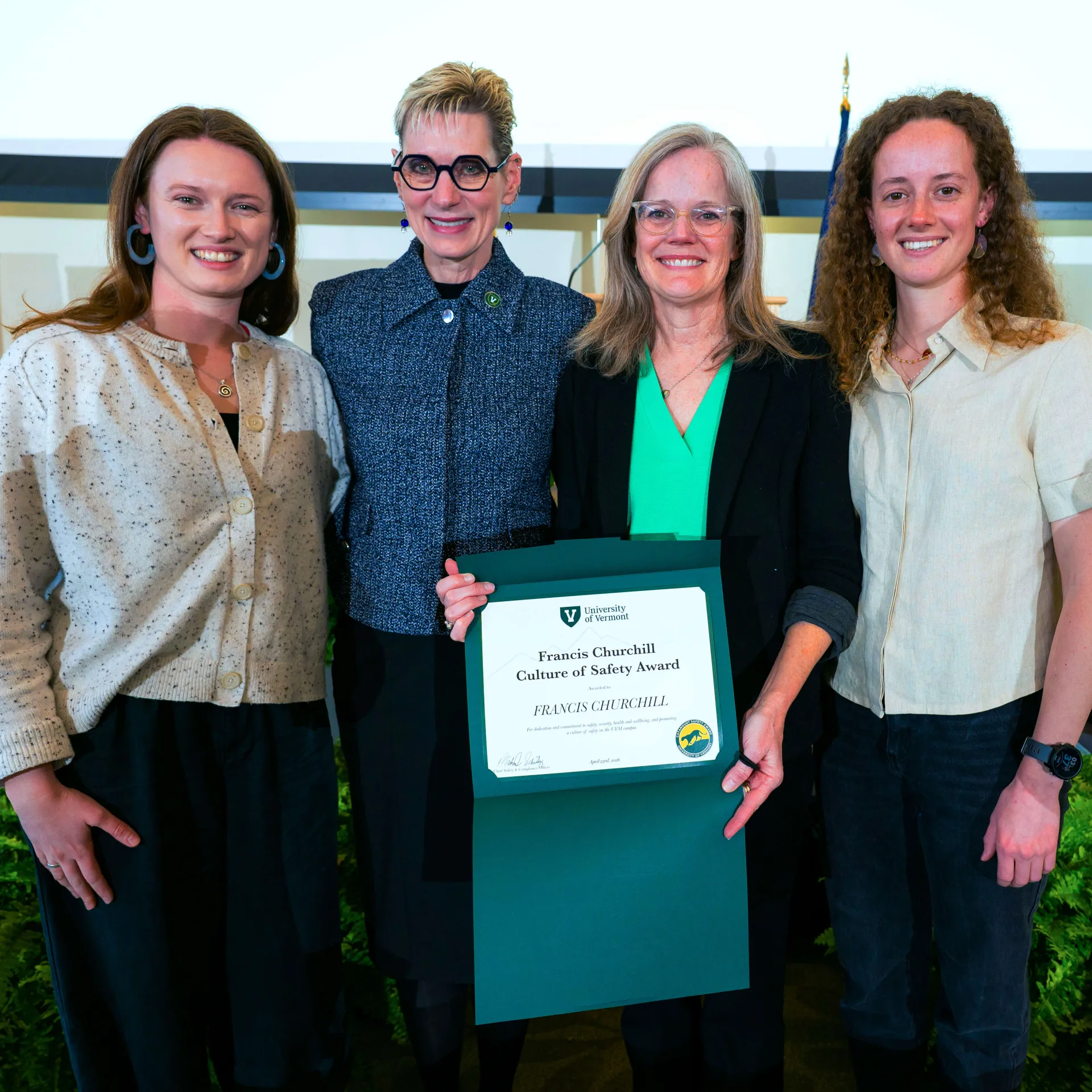 Left to right: Virgina Churchill, Dr. Tromp, Mollie Dugan, Eleanor Churchill. Receiving the Francis Churchill Award Culture of Safety Award in his honor.