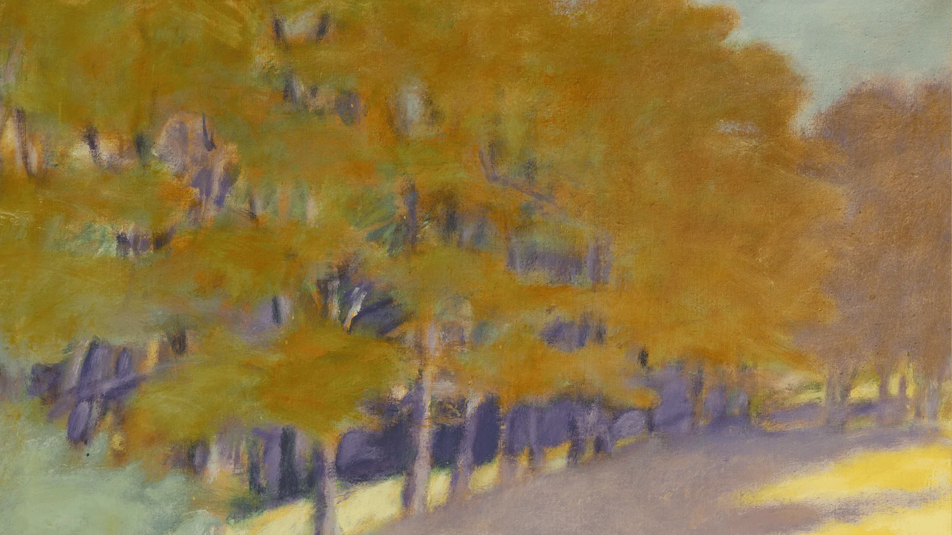 Pastel art of yellow trees by Wolf Kahn.
