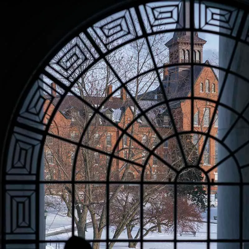 looking through waterman window at Williams Hall