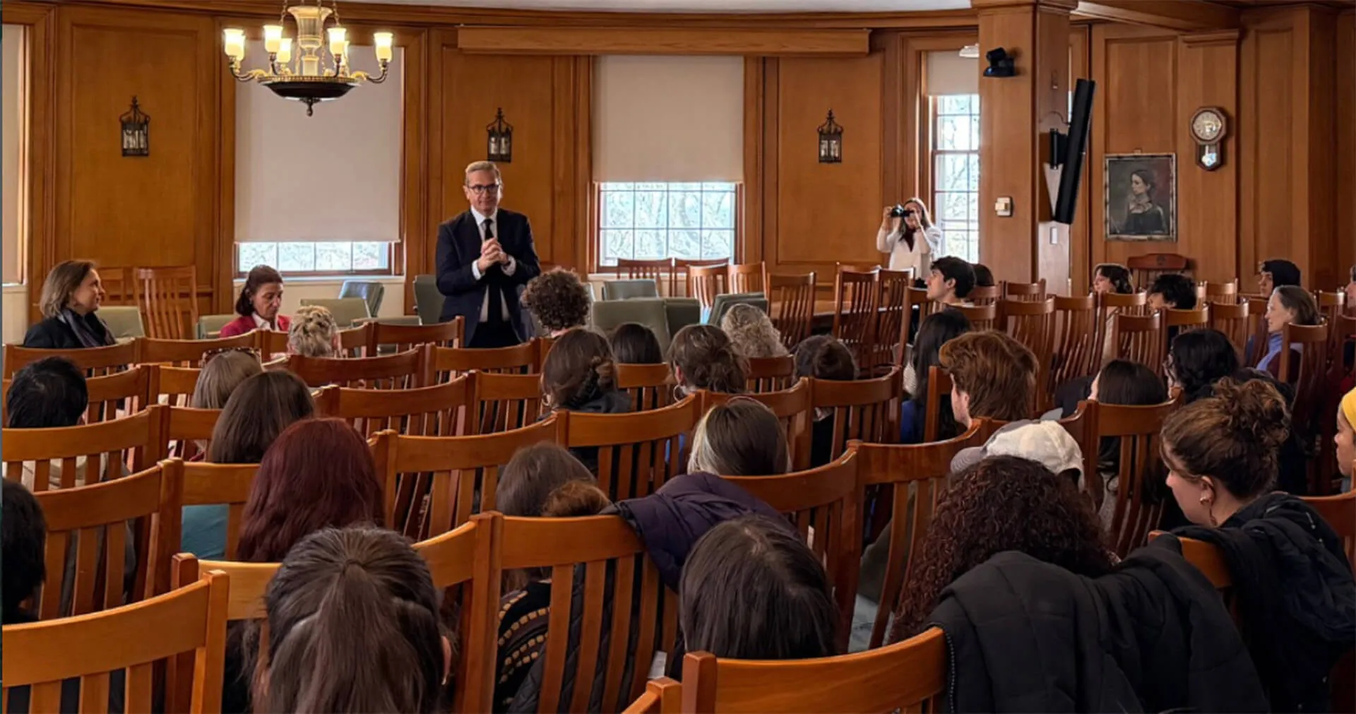 French Consul General Mustafa Soykurt speaking to an audience of students at the University of Vermont.
