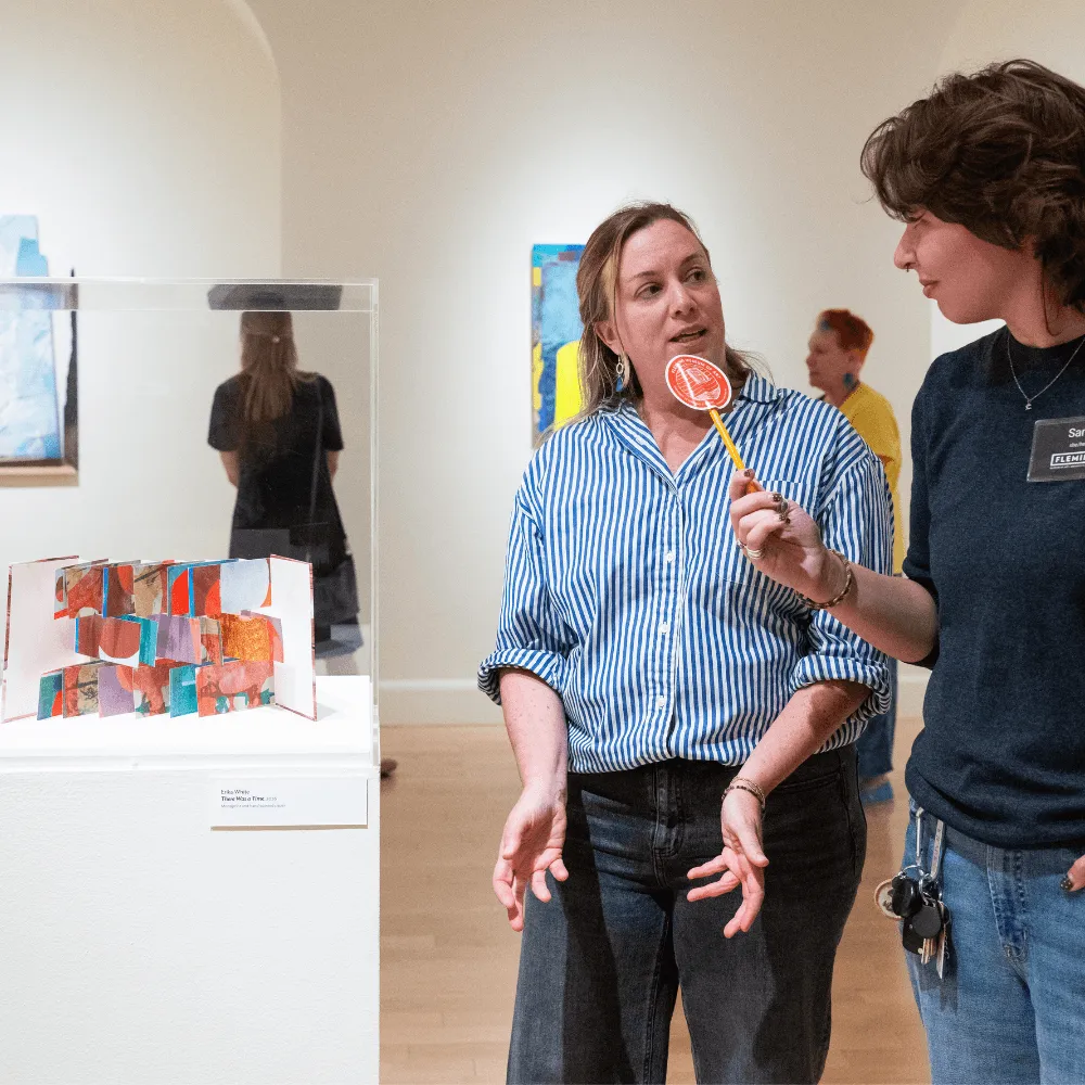 A UVM student interviews artist and faculty member Erika White