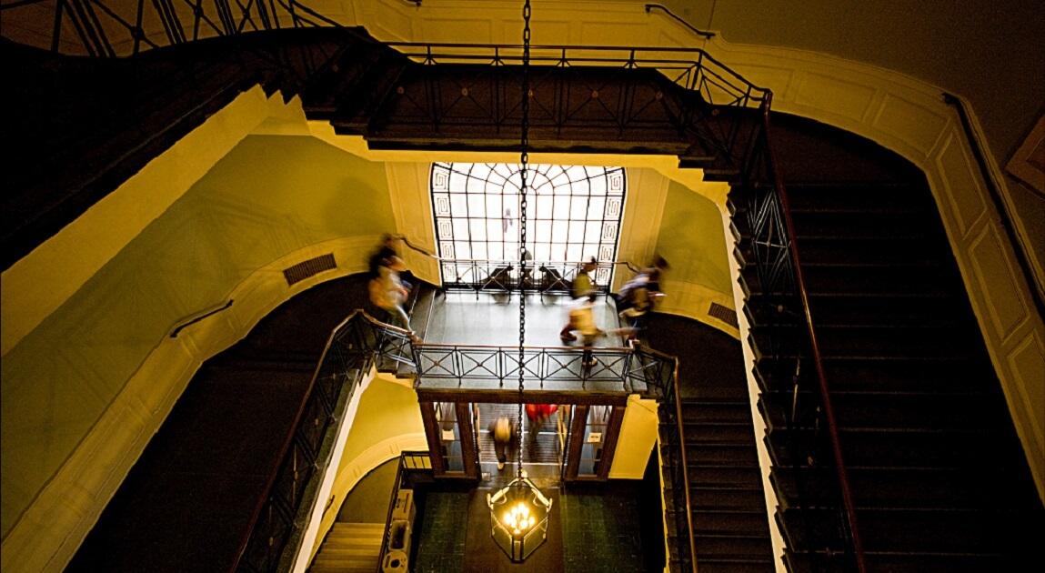 people on stairway in Waterman Building