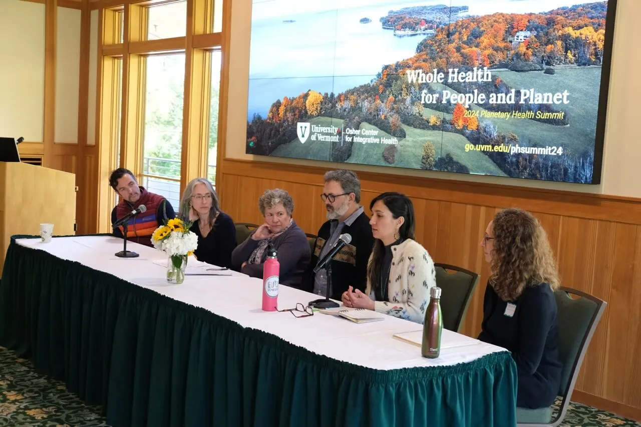 Panelists in front of screen