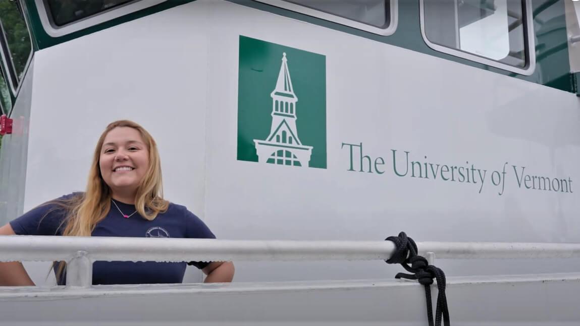 Rosie Chapina standing on the Research Vessel the Marcelle Melosira