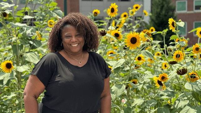 A woman amidst a garden of sunflower