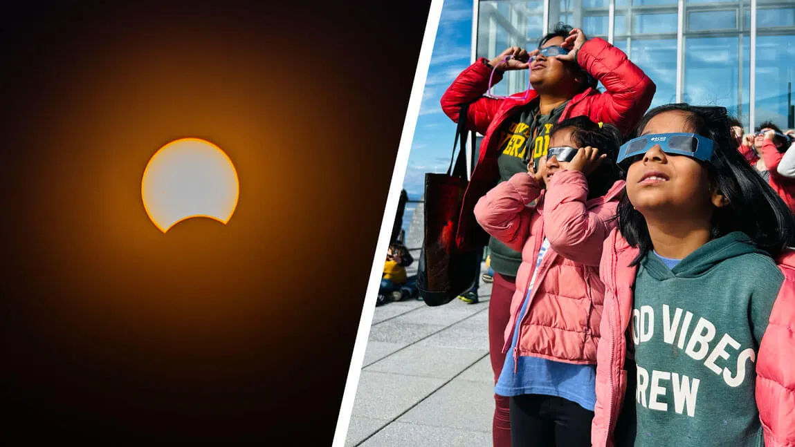 ECHO visitors use protective eyewear to view the partial solar eclipse