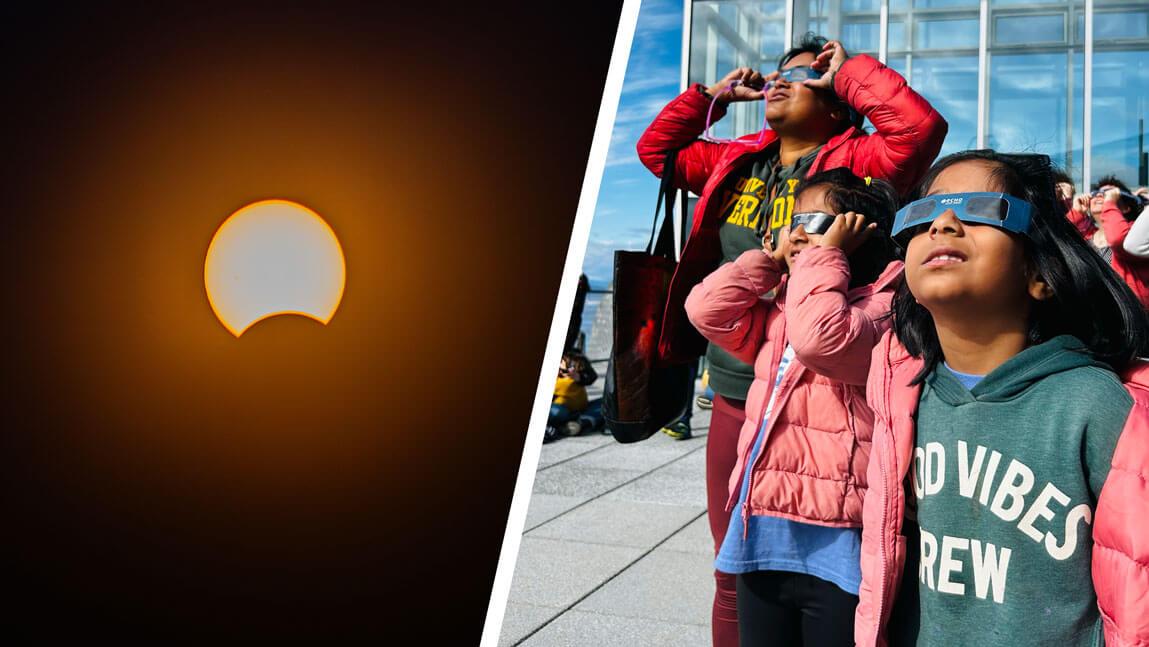 ECHO visitors use protective eyewear to view the partial solar eclipse