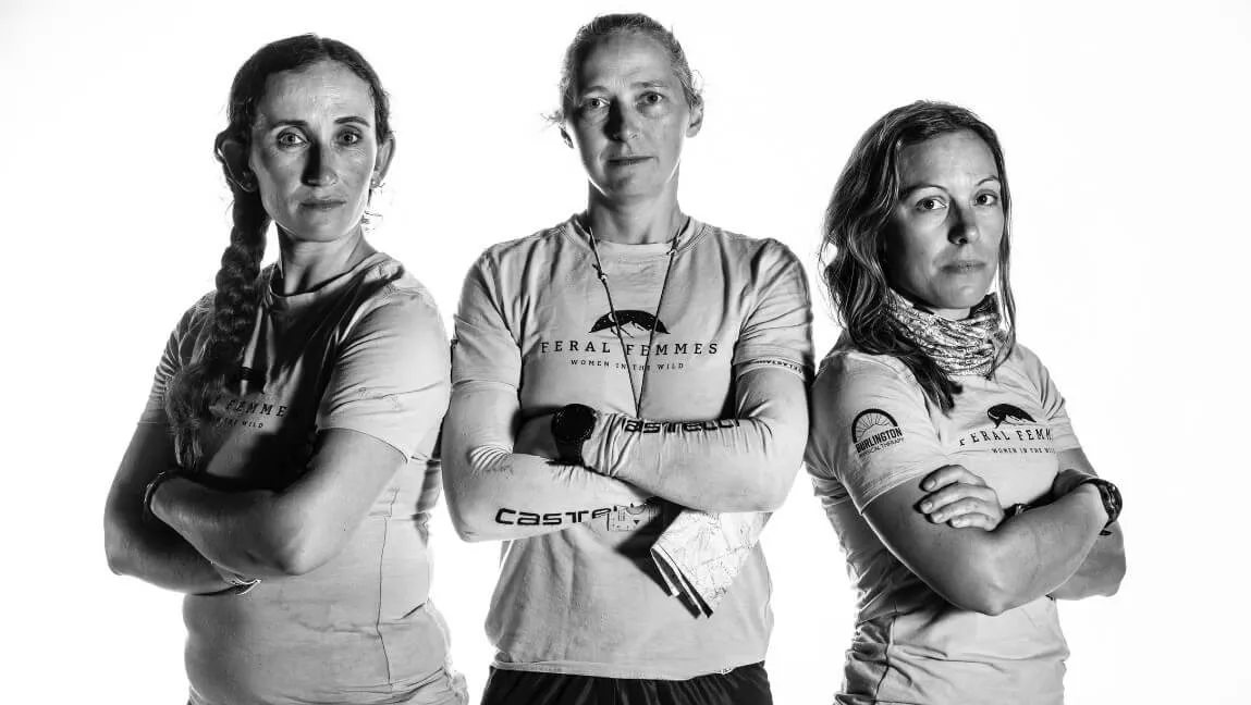 Professor Kit Vreeland (center) with adventure racing teammates Emily Moreshead (left) and Ashley Eaton (right), who competed together and won the USARA Women’s Division National Championship in September. 