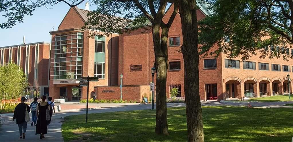 Kalkin Hall at the University of Vermont in the summer