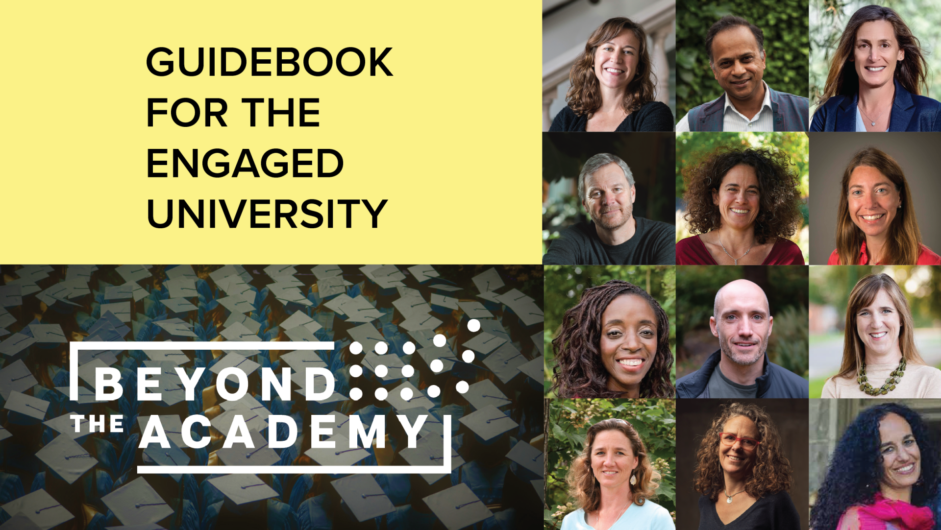 A composite image of the cover of the book and its many authors