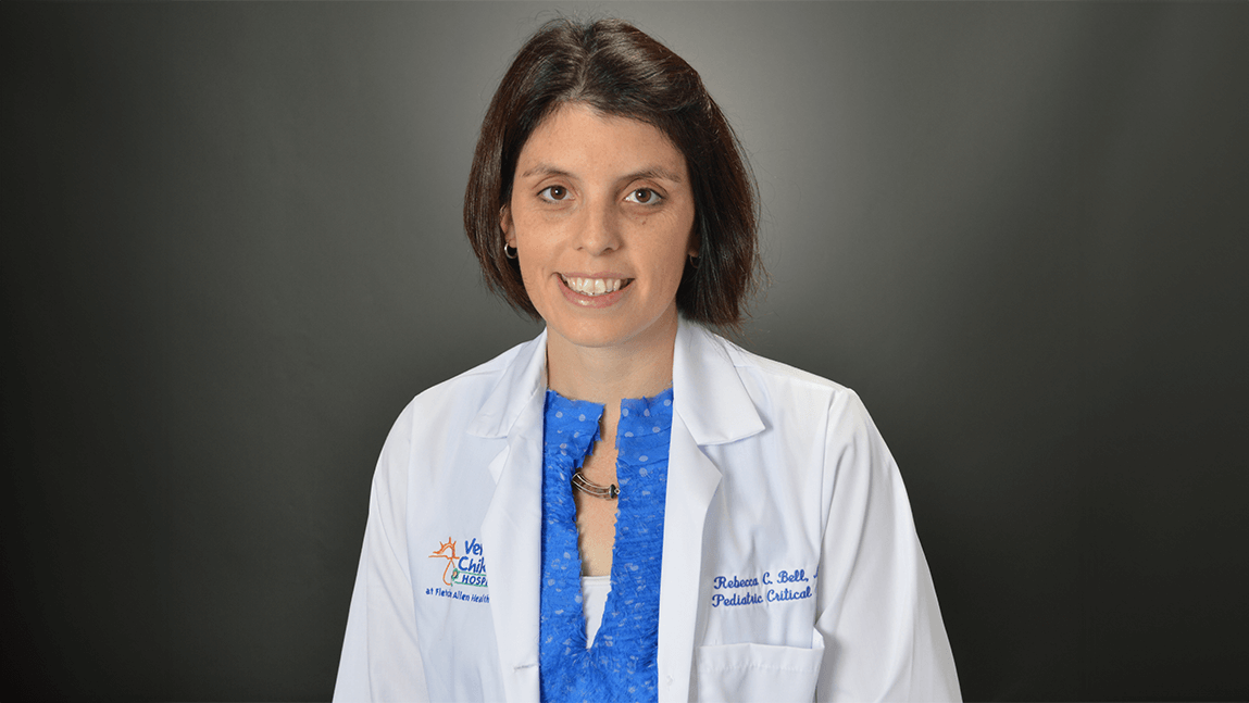 headshot of Rebecca Bell, M.D., associate professor of pediatrics at the Larner College of Medicine and a pediatric critical care physician at the University of Vermont Children’s Hospital