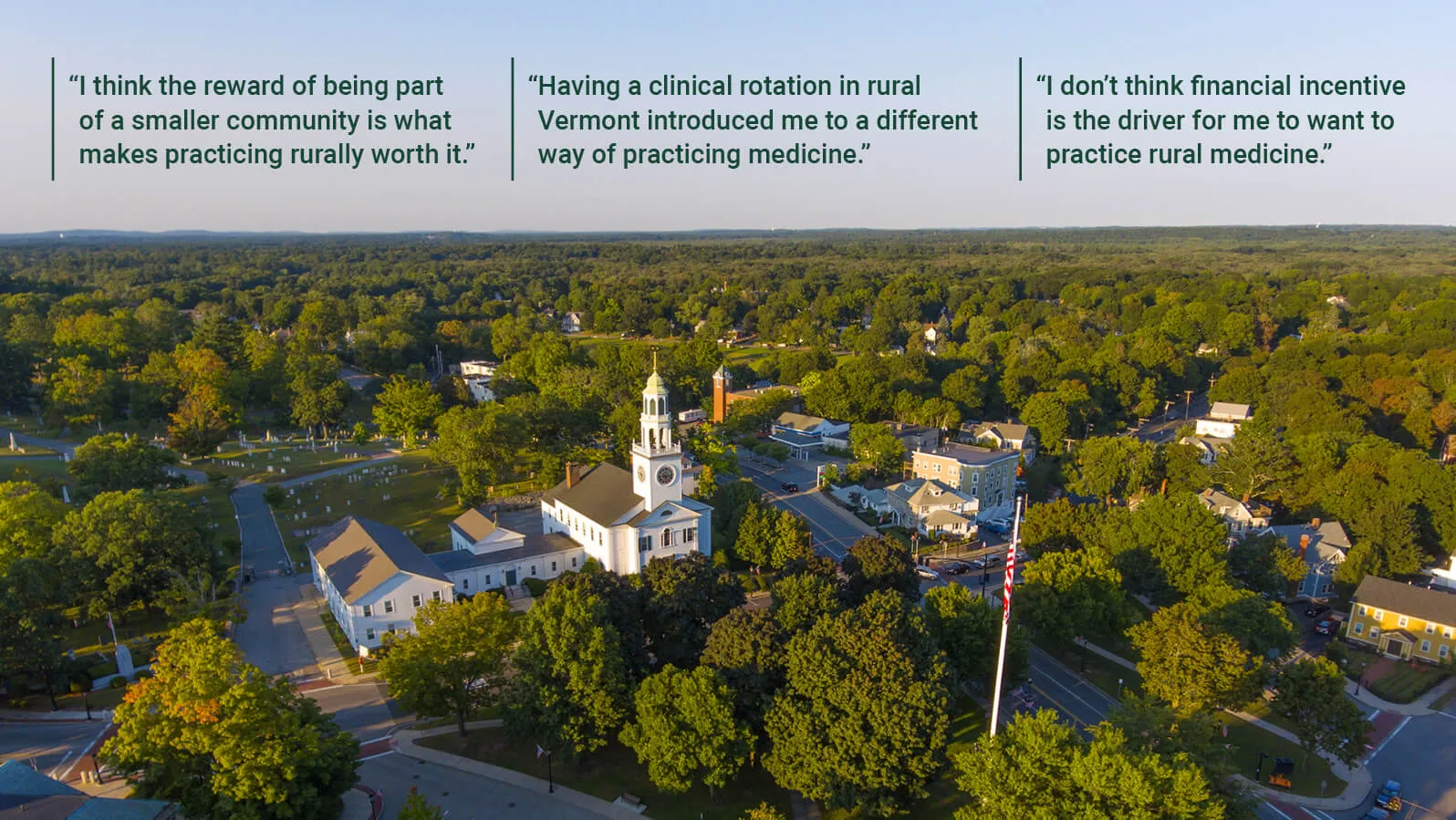 image of a pastoral village with 3 quotes above it