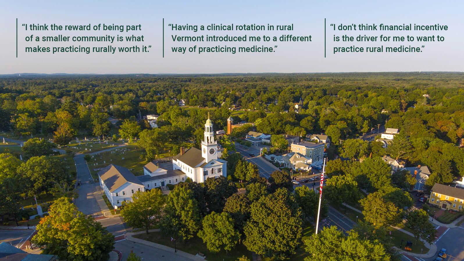 image of a pastoral village with 3 quotes above it
