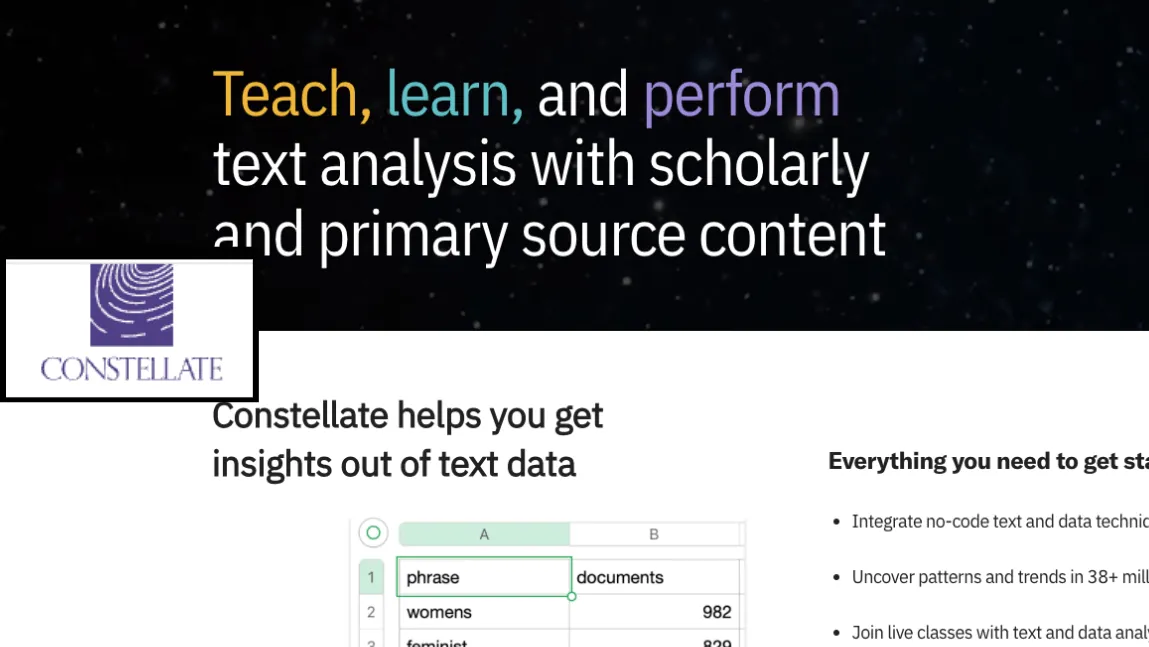 constellate homepage and logo screenshot