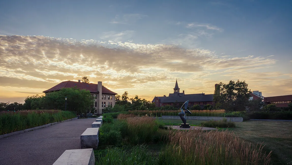 campus sunset with clouds