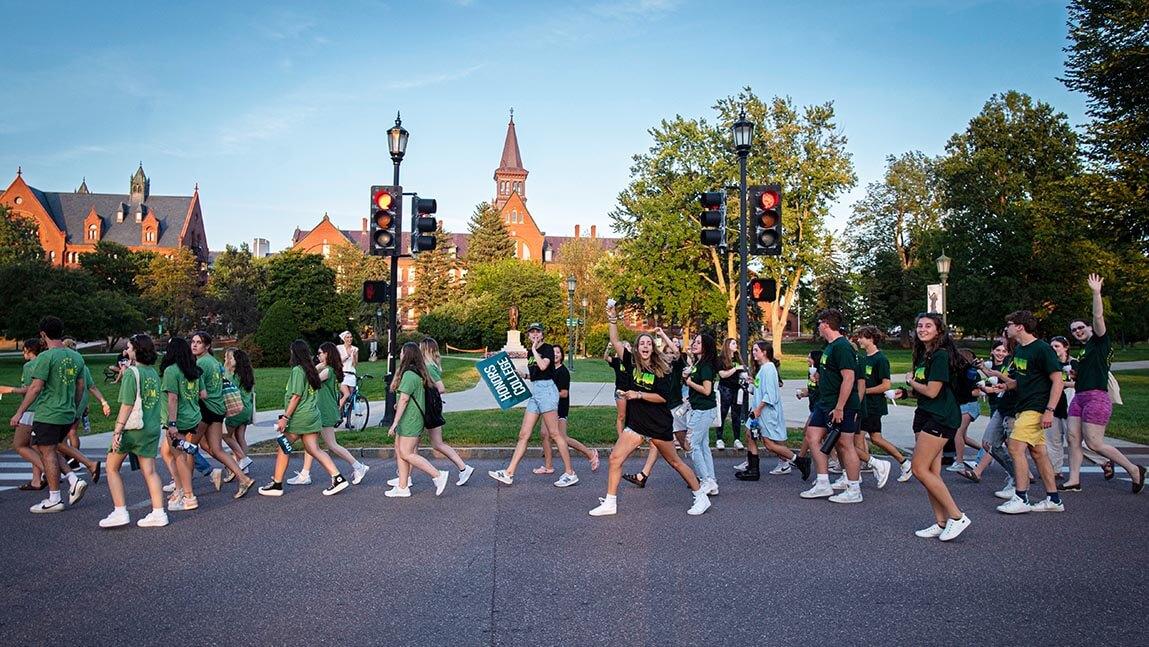 students on campus for convocation