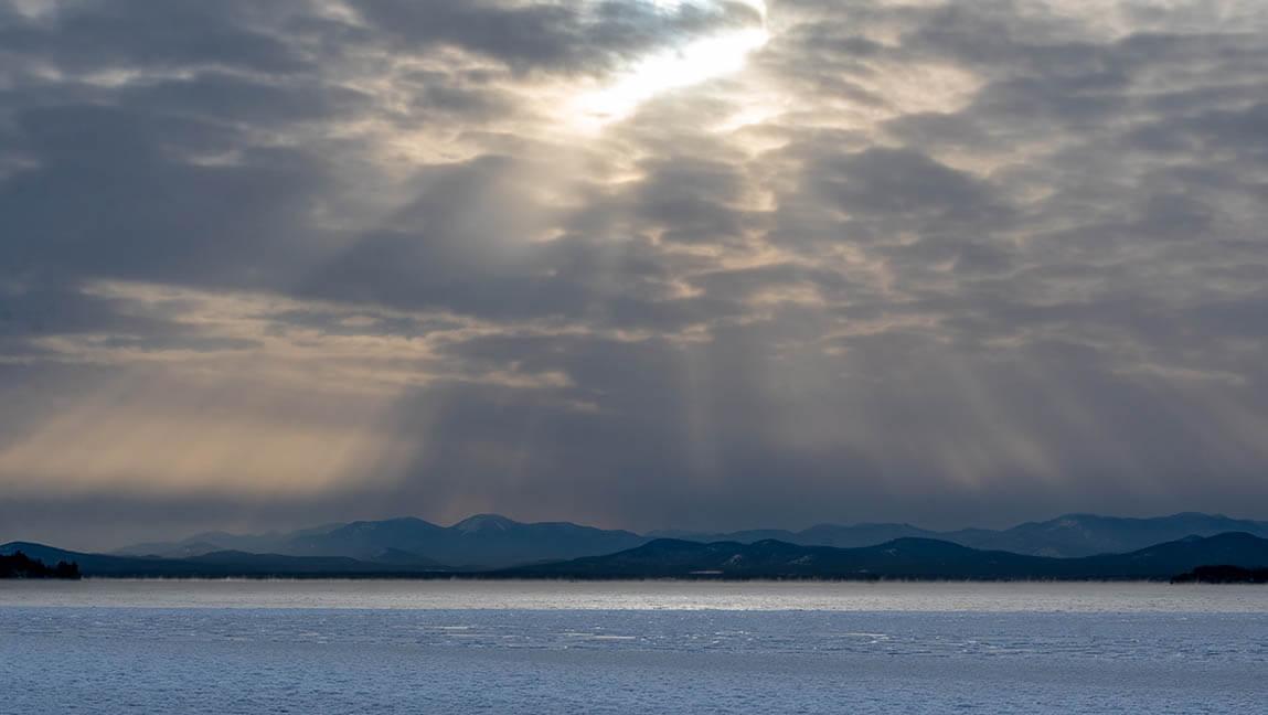 winter sky over lake champlain