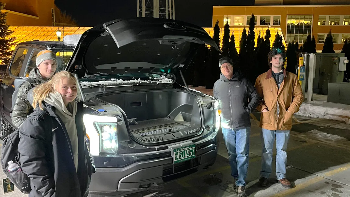 Students inspecting new Ford Lightning electric truck