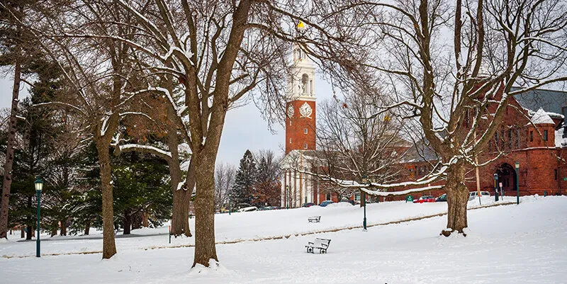winter campus Ira Allen Chapel