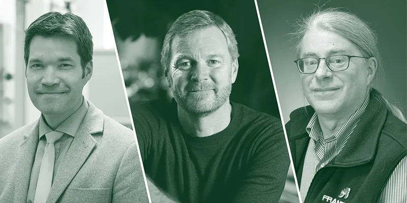 Photo collage of professors Rory Waterman, Taylor Ricketts, and Christopher Francklyn