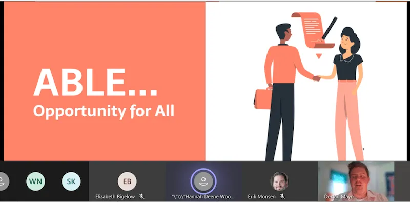 ABLE, an online employment and consulting platform launched by a student team for the 2021 annual UVM Business Pitch Competition.