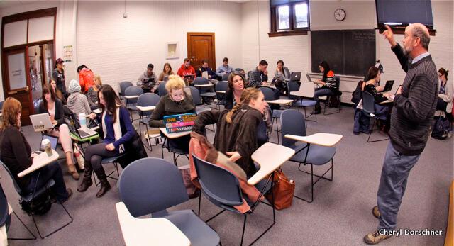 Professor in Morrill Hall basement classroom.