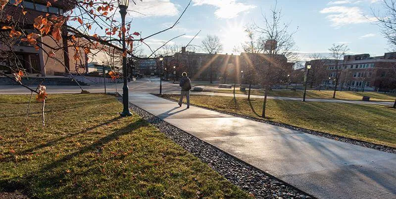 sunrise student walking near dairy and library