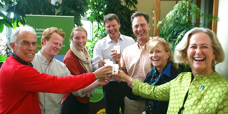 From left, Senior Lecturer Dave Kaufman, Chris Stimpson (RSENR '16), Olivia Lukacic (RSENR '16), Zack Gund (UVM '93), John Stimpson, Carolyn Crowley Stimpson, Dean Nancy Mathews.