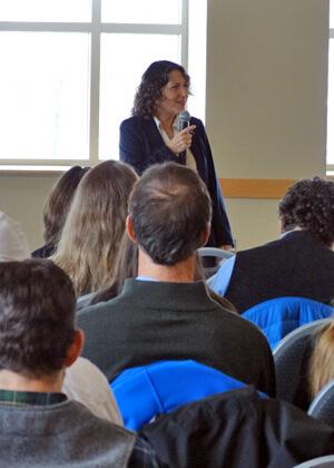 Deb Markowitz, Secretary of the Vermont Agency of Natural Resources, addresses attendees at the annual VMC meeting on December 11.