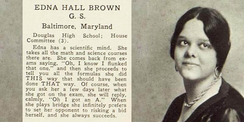 Ariel 1930 yearbook page, featured Edna Hall Brown