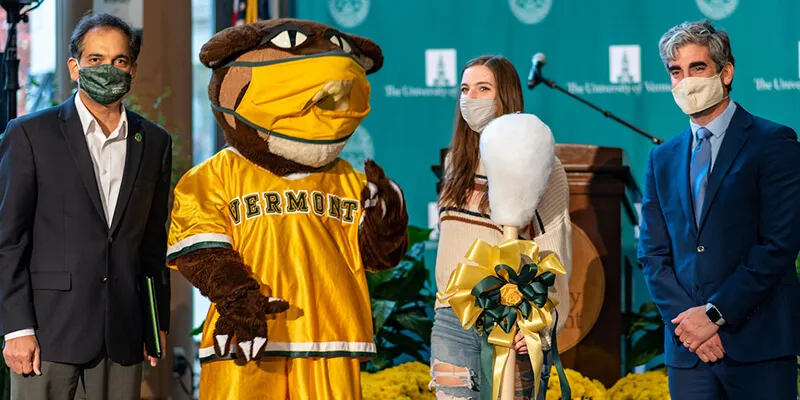President Garimella, Rally Cat, Emily Scarbrough and Mayor Miro Weinberger