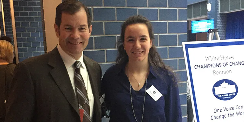 Gina Fiorile stands with fellow speaker Mike Richter