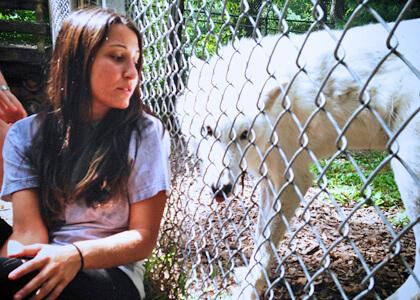 Rubenstein School undergraduate student Jackie Pagano at the Wolf Conservation Center in South Salem, NY