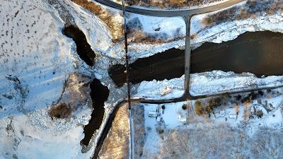 Unmanned aircraft systems imagery captured on February 26, 2016 over the point at which the Lamoille River flows into Lake Arrowhead. Photo courtesy of UVM Spatial Analysis Laboratory.