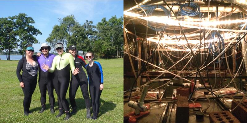 Group of people in wet suits and a lab contraption