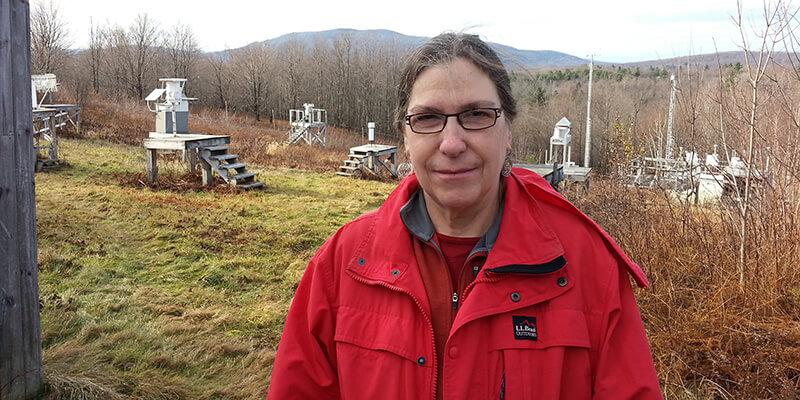 Mim Pendleton at air quality site in Underhill Center, VT