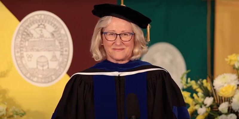 Nancy Mathews in Commencement regalia