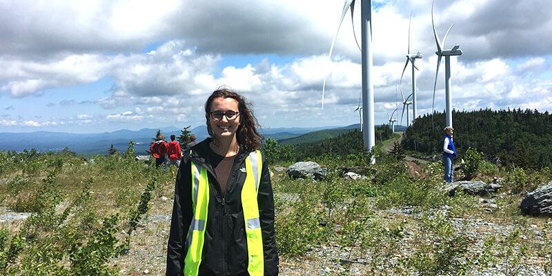 Intern at wind turbine site