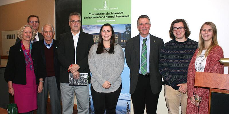 Governor Phil Scott and Commissioner Michael Snyder with a group of faculty and students