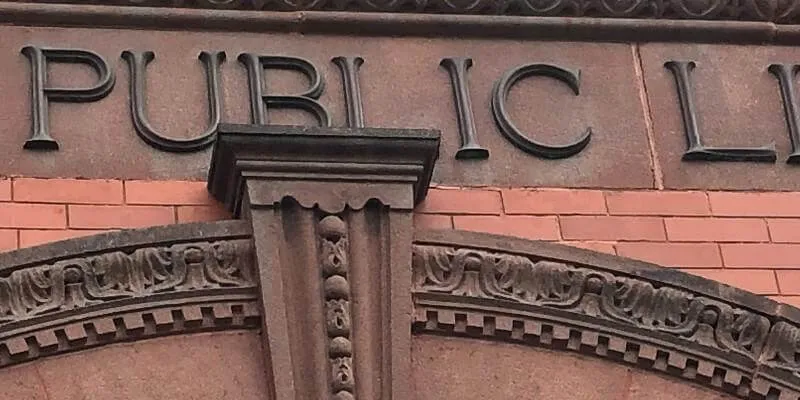 Detail of stone facade of Randolph library