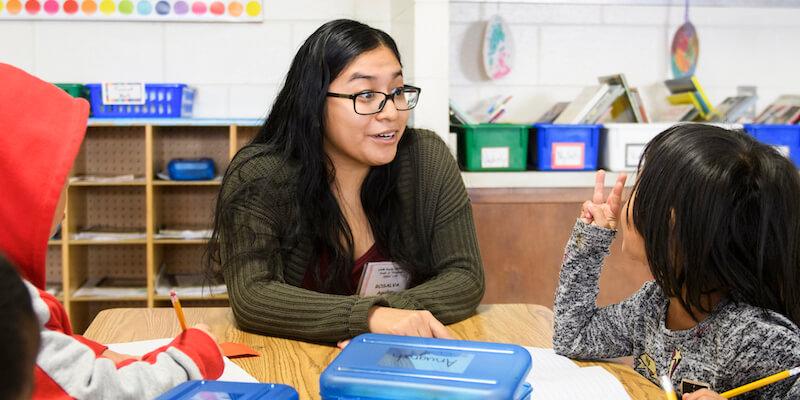 Rosalva Aguilar student teaching at JFK Elementary School in Winooski, Vermont.