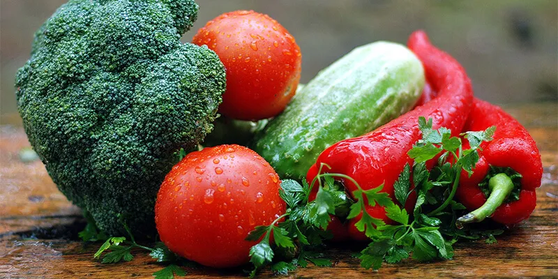Fresh vegetables on a wood table