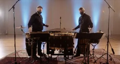 Percussionists Nicola Cannizzaro and D. Thomas Toner on stage