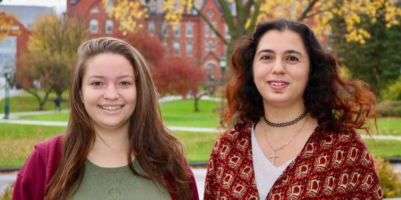 UVM Social Work students Shaya Ginsberg (left) and Diana Allos (right), recipients of the 2017-2018 Lara Sobel Memorial Scholarship award from NASW-VT.
