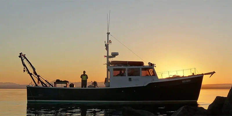 Research vessel Melosira on Lake Champlain at sunset