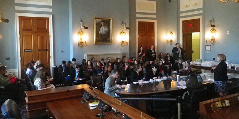 Bethany Yon delivers UVM research findings on nutritious school lunch programs to Capitol Hill staffers. 